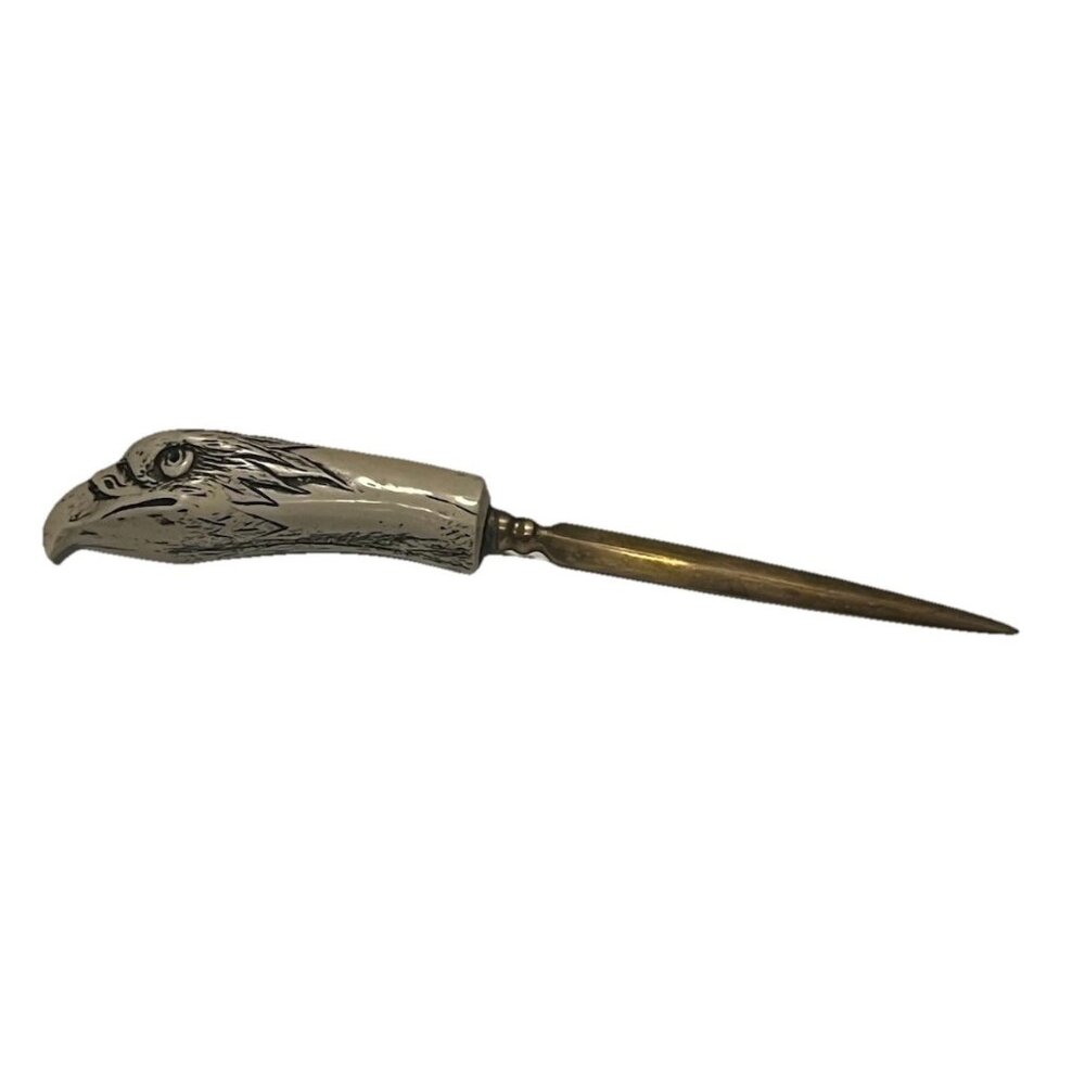 Vintage Brass Letter Opener w/ Eagle Head Handle – 10.5” Scrimshaw Style